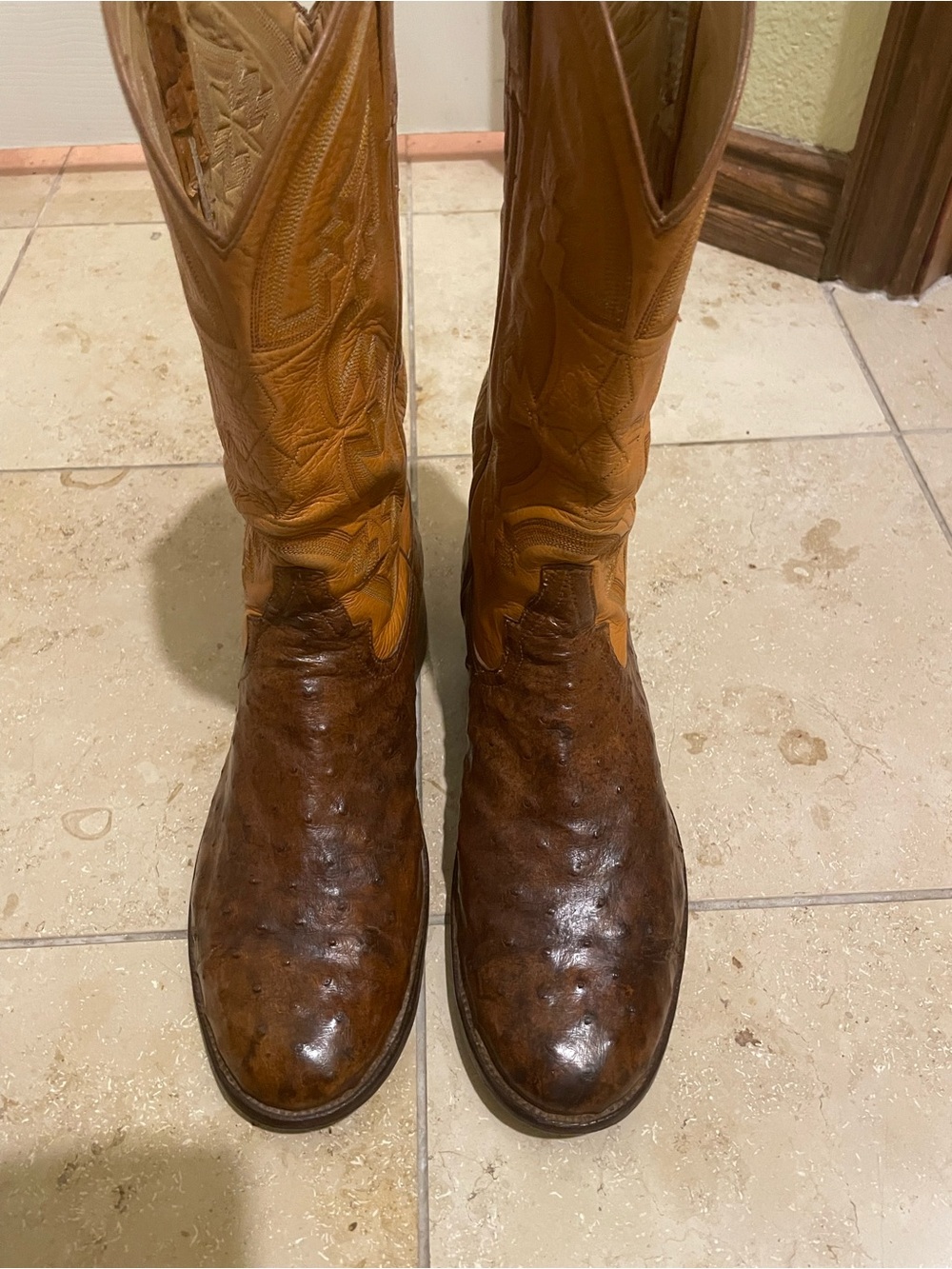 Men's Brown Ostrich Rios of Mercedes Cowboy Boots - Two-Tone Brown
